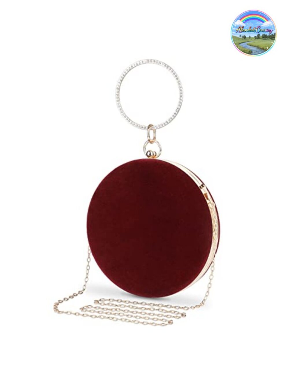Round Velvet Clutch Evening Bag Formal Party Purse with Chain
